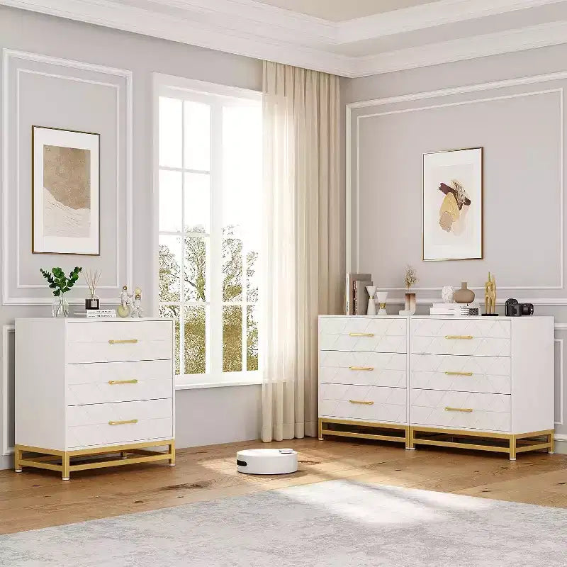 Cassettiera in legno a 3 cassetti, comò moderno con maniglie in metallo, organizer per camera da letto e soggiorno