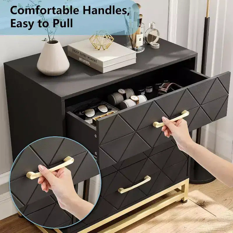 Cassettiera in legno a 3 cassetti, comò moderno con maniglie in metallo, organizer per camera da letto e soggiorno