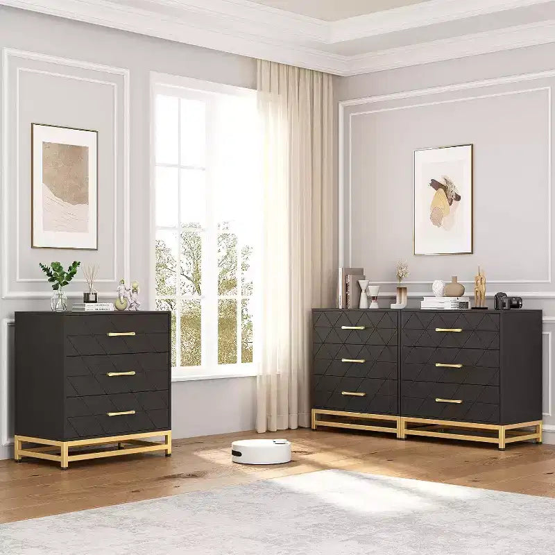 3 Drawer Wooden Dresser, Modern Chest of Drawers with Metal Handles, Storage Organizer for Bedroom and Living Room