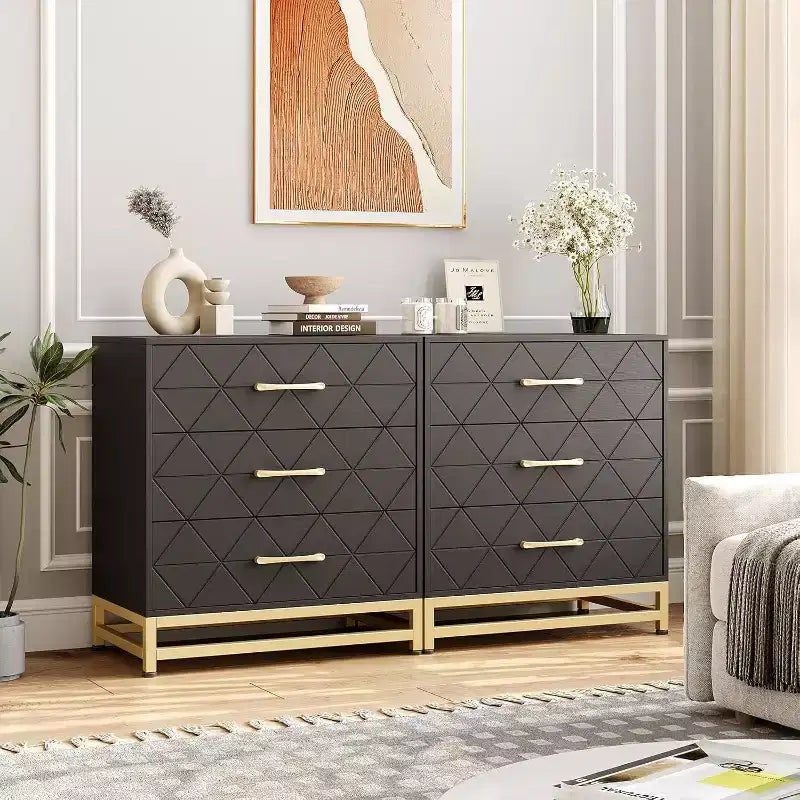 Cassettiera in legno a 3 cassetti, comò moderno con maniglie in metallo, organizer per camera da letto e soggiorno