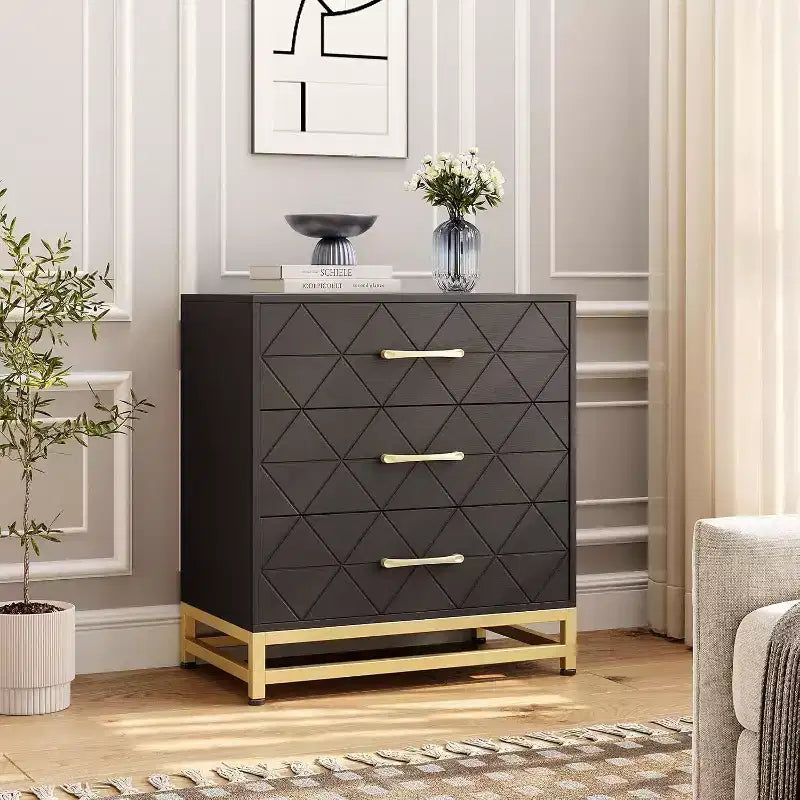 Acekool 3 Drawer Wooden Dresser, Modern Chest of Drawers with Metal Handles, Storage Organizer for Bedroom and Living Room