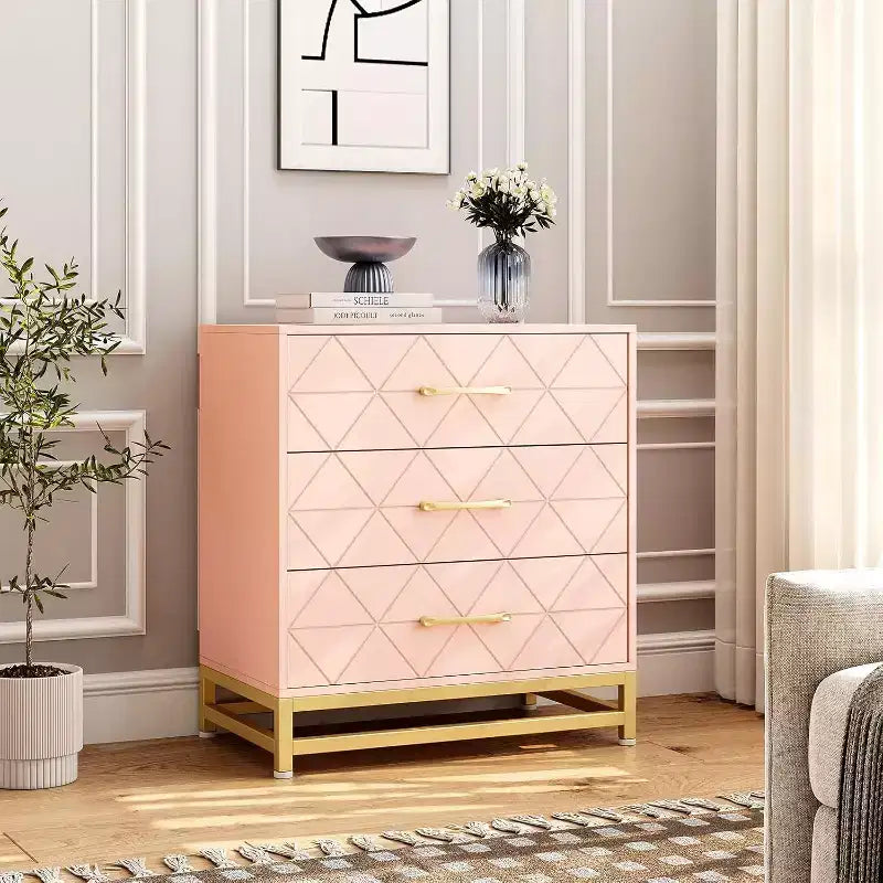 3 Drawer Wooden Dresser, Modern Chest of Drawers with Metal Handles, Storage Organizer for Bedroom and Living Room