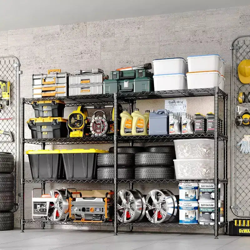 Scaffale a 5 ripiani in filo metallico resistente, regolabile a forma di L con piedini di livellamento, capacità di 601 kg per garage, dispensa e cucina