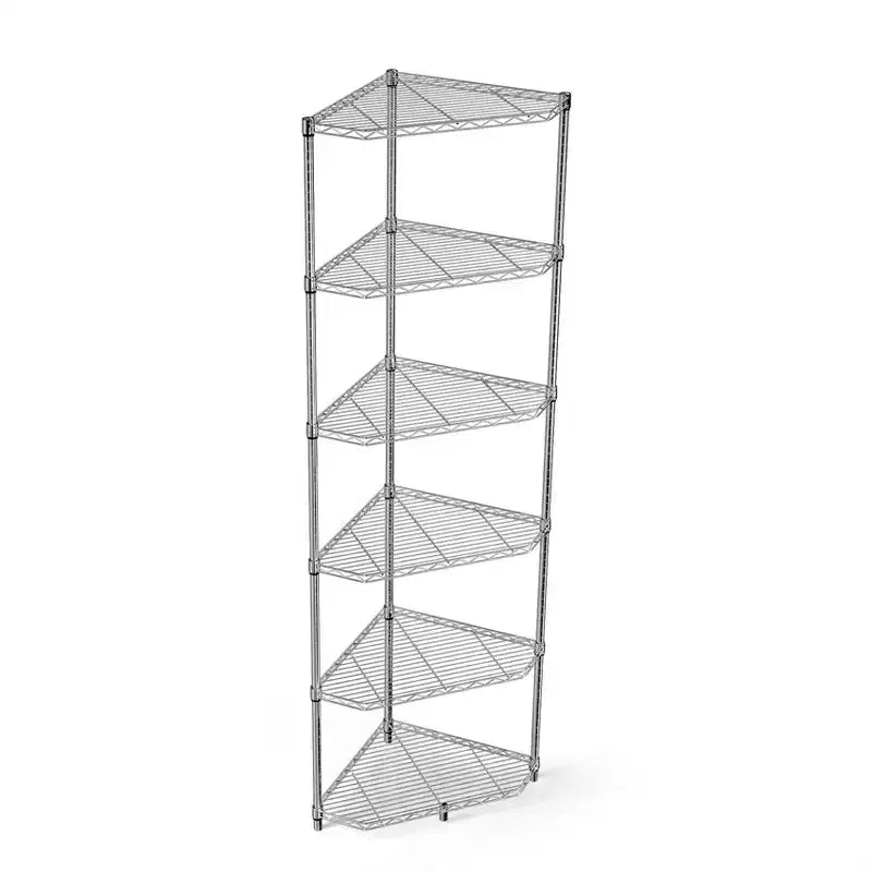 Scaffale angolare a 6 ripiani in metallo nero, da 183 cm di altezza, con ripiani pentagonali regolabili per bagno, soggiorno e cucina