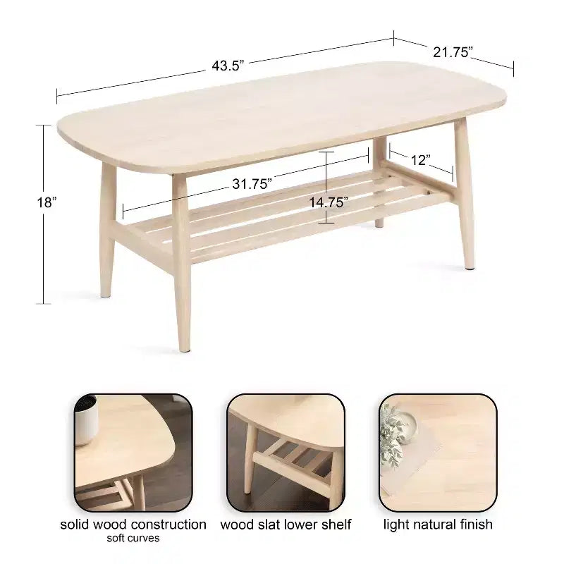 Tavolino da caffè in legno, 44x22x18, Naturale