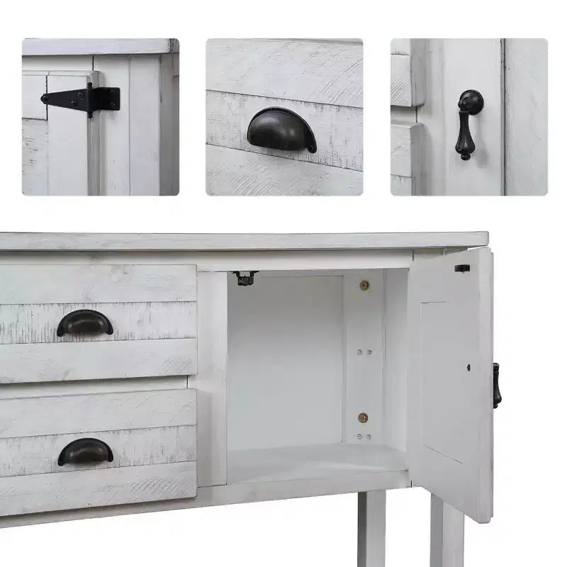 48 Tavolo Console Credenza in Legno Massello di Pino, Mobile con 2 Cassetti, 2 Armadietti, Ripiano Inferiore, Mobile Contenitore Buffet per Cucina, Sala da Pranzo