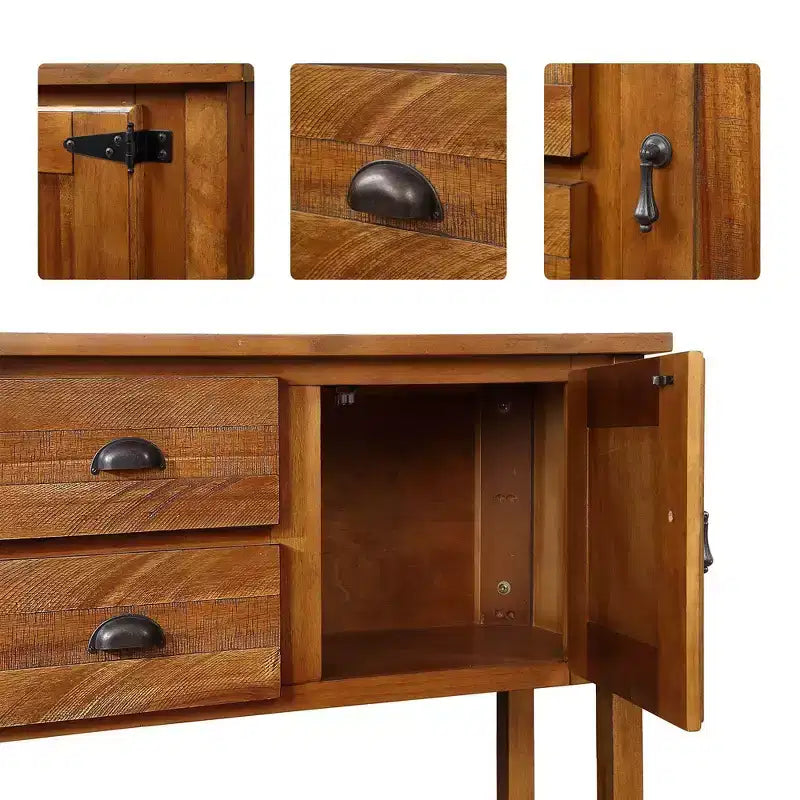 48 Tavolo Console Credenza in Legno Massello di Pino, Mobile con 2 Cassetti, 2 Armadietti, Ripiano Inferiore, Mobile Contenitore Buffet per Cucina, Sala da Pranzo