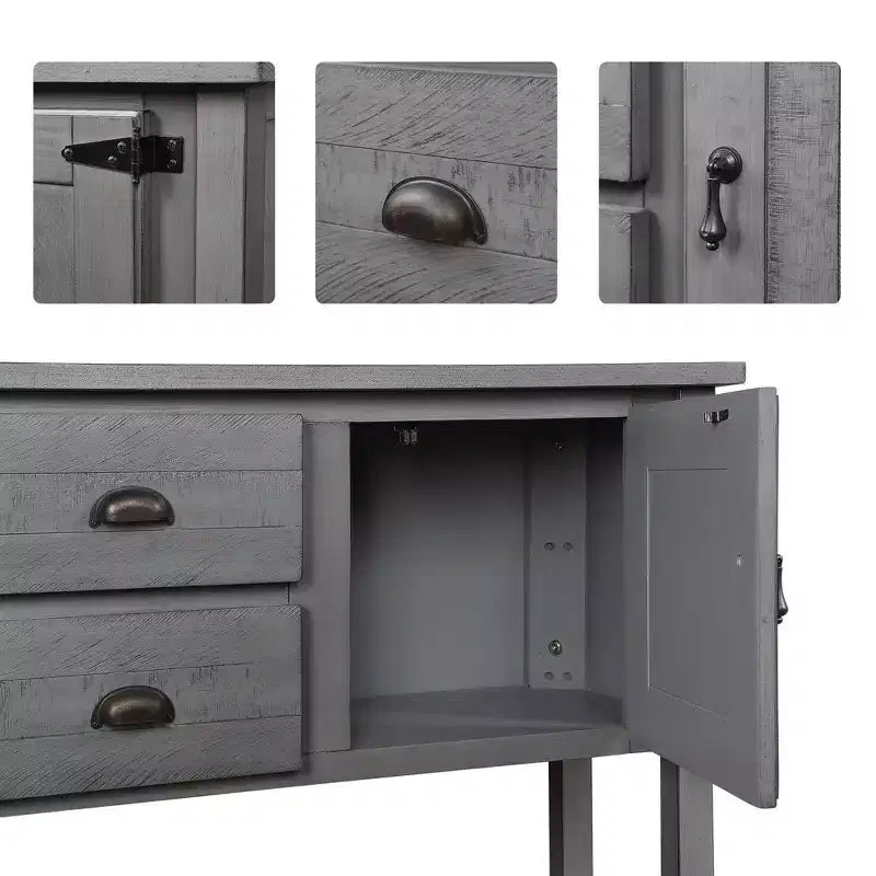 48 Tavolo Console Credenza in Legno Massello di Pino, Mobile con 2 Cassetti, 2 Armadietti, Ripiano Inferiore, Mobile Contenitore Buffet per Cucina, Sala da Pranzo