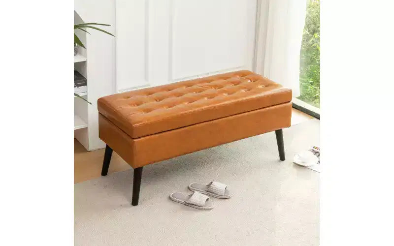 Rectangle Storage Bench, Upholstered Ottoman for Living Room Hallway Bedroom Entryway End of Bed,