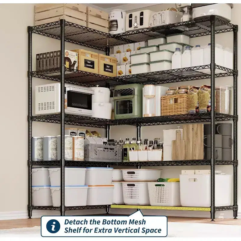 Scaffale portaoggetti in filo metallico resistente a 5 ripiani, unità di scaffalatura regolabile per dispensa cucina, garage e uso commerciale, organizzatore autoportante ampio