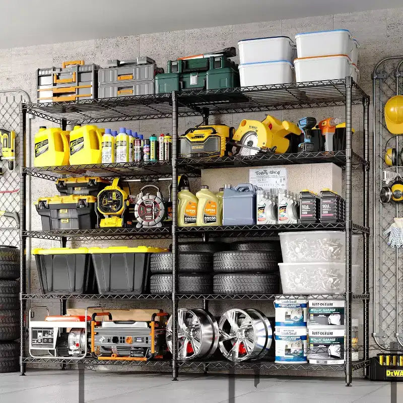 Scaffale portaoggetti in filo metallico resistente a 5 ripiani, unità di scaffalatura regolabile per dispensa cucina, garage e uso commerciale, organizzatore autoportante ampio