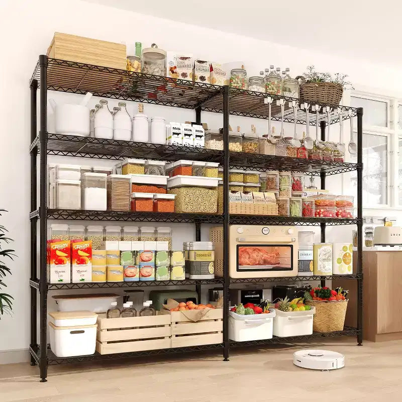 Scaffale portaoggetti in filo metallico resistente a 5 ripiani, unità di scaffalatura regolabile per dispensa cucina, garage e uso commerciale, organizzatore autoportante ampio