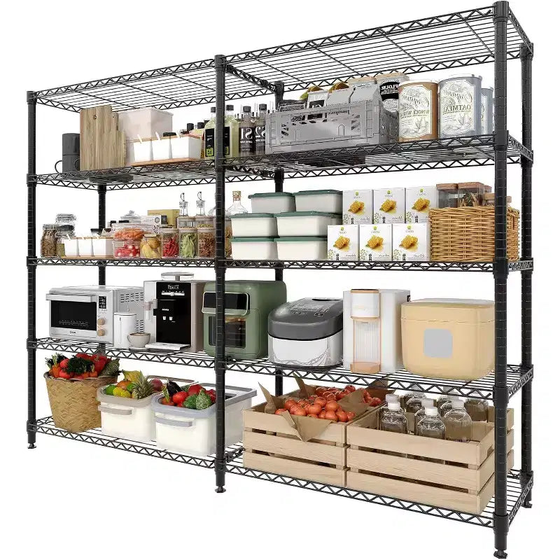 Scaffale portaoggetti in filo metallico resistente a 5 ripiani, unità di scaffalatura regolabile per dispensa cucina, garage e uso commerciale, organizzatore autoportante ampio