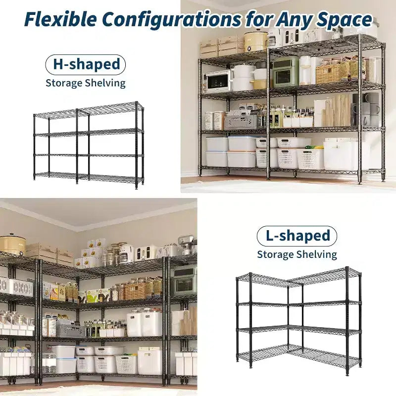 Scaffale portaoggetti in filo metallico resistente a 5 ripiani, unità di scaffalatura regolabile per dispensa cucina, garage e uso commerciale, organizzatore autoportante ampio