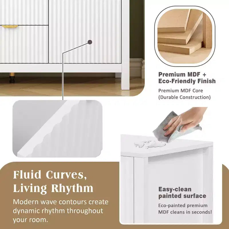 Credenza di design Wave, Mobile Consolle Contenitore con 3 Cassetti, Ante con Chiusura Ammortizzata, 3 Ripiani Regolabili, Maniglie in Metallo, Mobiletto per Soggiorno