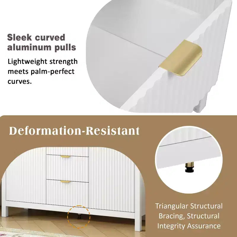 Credenza di design Wave, Mobile Consolle Contenitore con 3 Cassetti, Ante con Chiusura Ammortizzata, 3 Ripiani Regolabili, Maniglie in Metallo, Mobiletto per Soggiorno