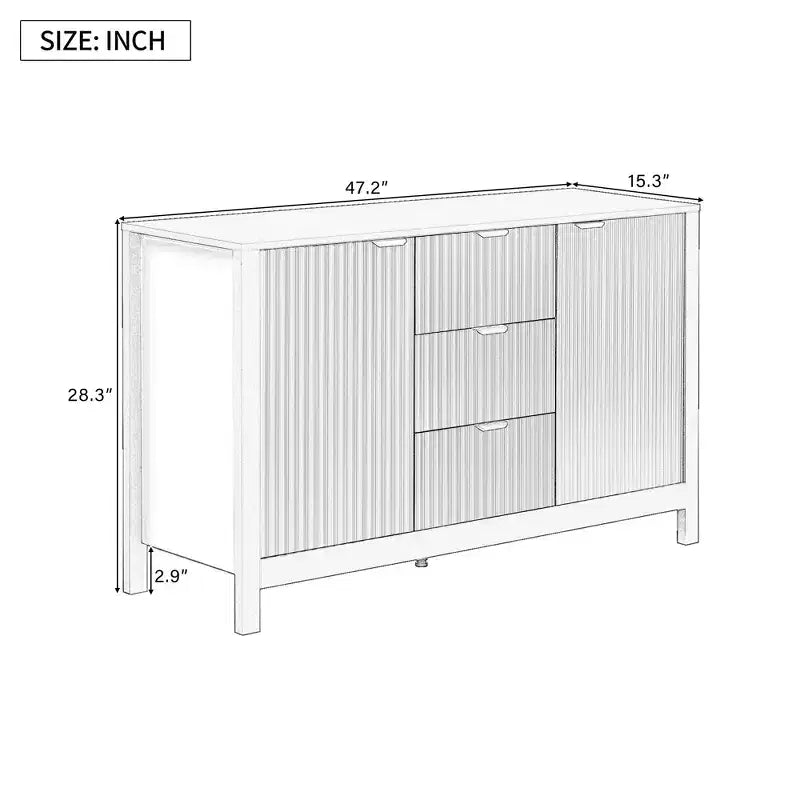 Credenza di design Wave, Mobile Consolle Contenitore con 3 Cassetti, Ante con Chiusura Ammortizzata, 3 Ripiani Regolabili, Maniglie in Metallo, Mobiletto per Soggiorno