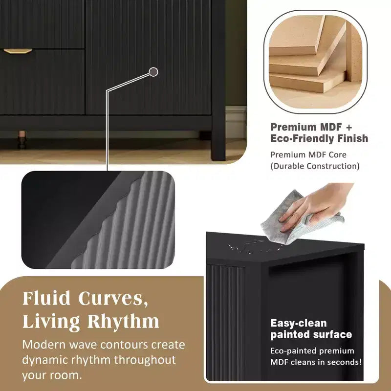 Credenza di design Wave, Mobile Consolle Contenitore con 3 Cassetti, Ante con Chiusura Ammortizzata, 3 Ripiani Regolabili, Maniglie in Metallo, Mobiletto per Soggiorno