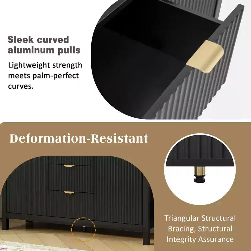 Credenza di design Wave, Mobile Consolle Contenitore con 3 Cassetti, Ante con Chiusura Ammortizzata, 3 Ripiani Regolabili, Maniglie in Metallo, Mobiletto per Soggiorno