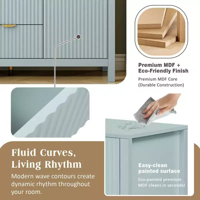 Credenza di design Wave, Mobile Consolle Contenitore con 3 Cassetti, Ante con Chiusura Ammortizzata, 3 Ripiani Regolabili, Maniglie in Metallo, Mobiletto per Soggiorno