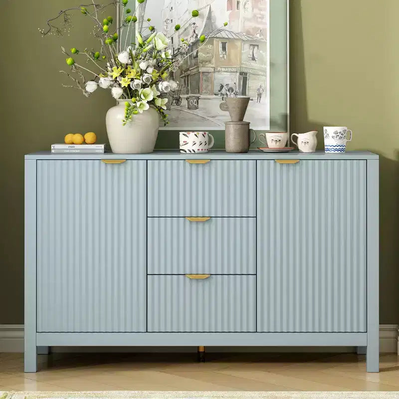 Credenza di design Wave, Mobile Consolle Contenitore con 3 Cassetti, Ante con Chiusura Ammortizzata, 3 Ripiani Regolabili, Maniglie in Metallo, Mobiletto per Soggiorno