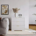 27 Inch Wide White Nightstand 3 Drawers Modern Fluted Wood Bedside Table Large Storage Accent Cabinet Dresser For Bedroom Living Room Home Furniture