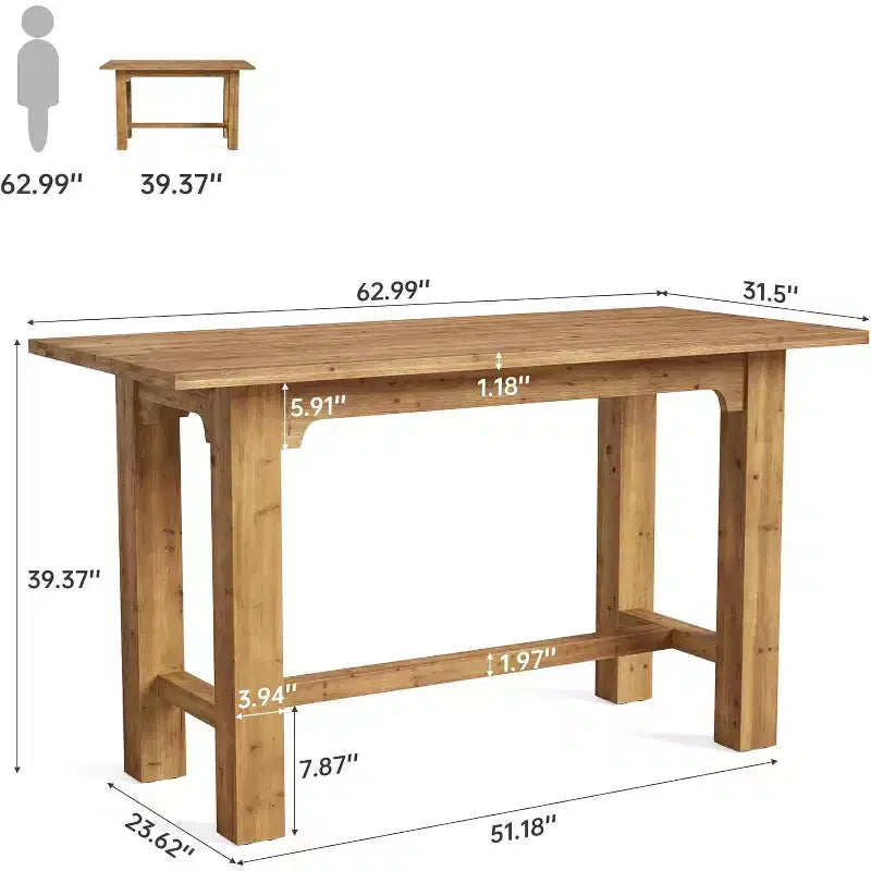 Tavolo da Bar in Legno Massello, Tavolo da Pub con Altezza da Bancone Lungo 160 cm, Mobile Alto da Bar per Cucina