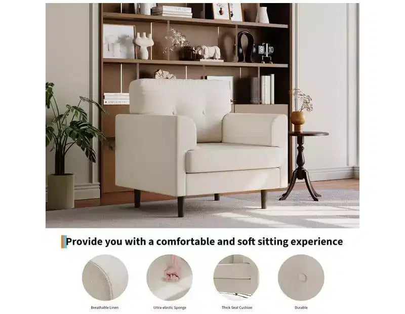 Poltrona Ergonomica con Braccioli Ampi, Poltrona da Lettura Imbottita da 96cm, Poltrona Singola Moderna e Confortevole per Soggiorno e Camera da Letto