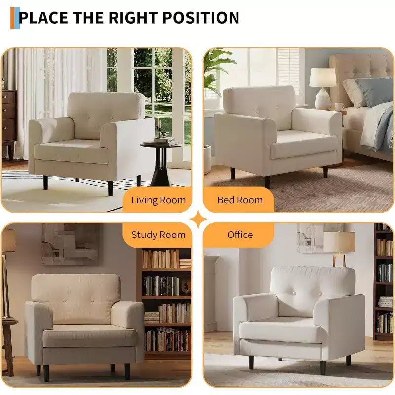 Poltrona Ergonomica con Braccioli Ampi, Poltrona da Lettura Imbottita da 96cm, Poltrona Singola Moderna e Confortevole per Soggiorno e Camera da Letto