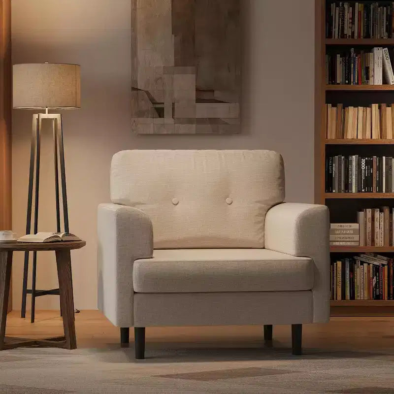 Poltrona Ergonomica con Braccioli Ampi, Poltrona da Lettura Imbottita da 96cm, Poltrona Singola Moderna e Confortevole per Soggiorno e Camera da Letto