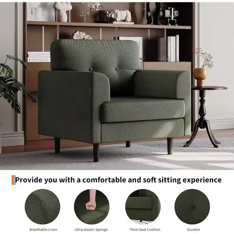 Poltrona Ergonomica con Braccioli Ampi, Poltrona da Lettura Imbottita da 96cm, Poltrona Singola Moderna e Confortevole per Soggiorno e Camera da Letto