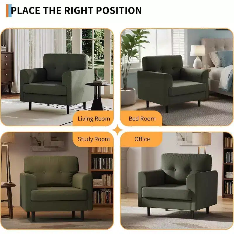 Poltrona Ergonomica con Braccioli Ampi, Poltrona da Lettura Imbottita da 96cm, Poltrona Singola Moderna e Confortevole per Soggiorno e Camera da Letto