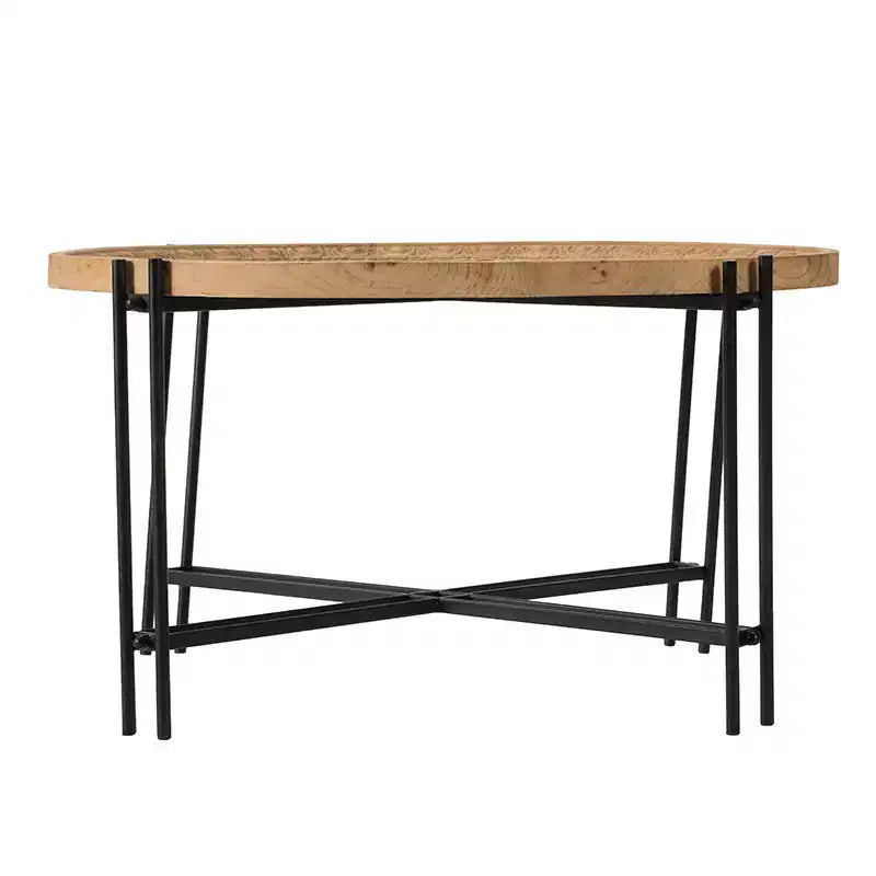 Tavolino da caffè rotondo in legno stile rustico con gambe in metallo D32x18