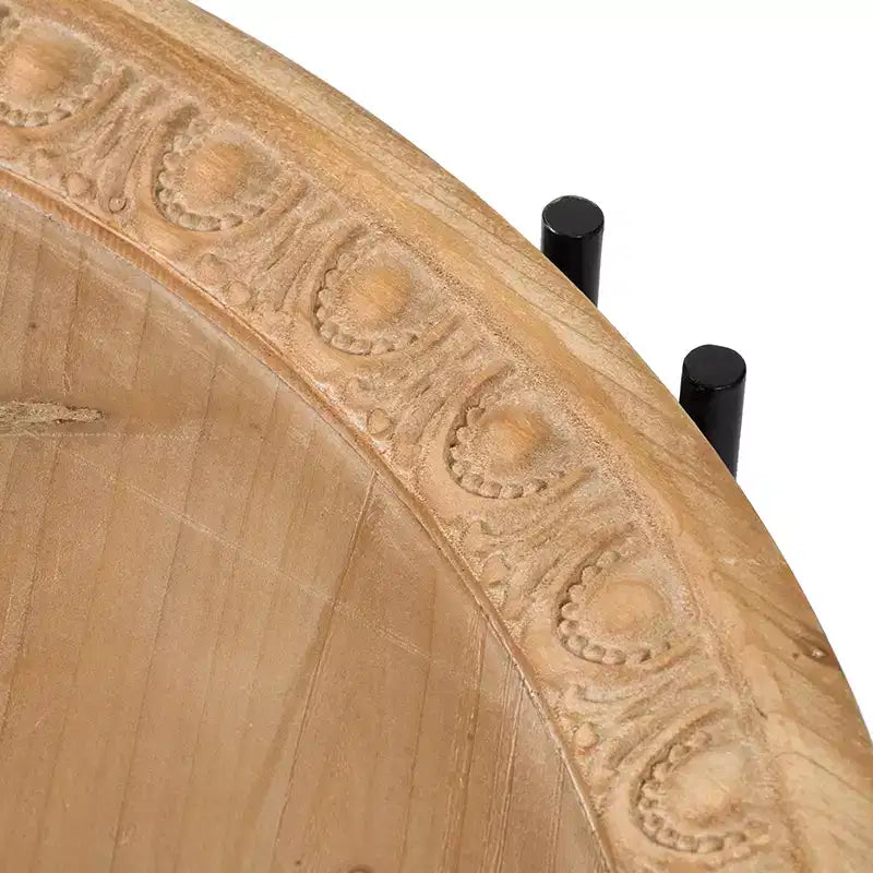 Tavolino da caffè rotondo in legno stile rustico con gambe in metallo D32x18